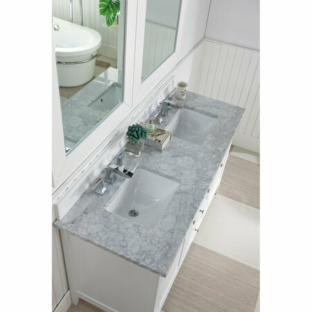 James Martin Vanities Palisades 60in Double Vanity, Bright White w/ 3 CM Carrara Marble Top 527-V60D-BW-3CAR
